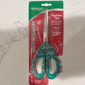 Christmas Tree Gift Wrap Scissors - Green and Red